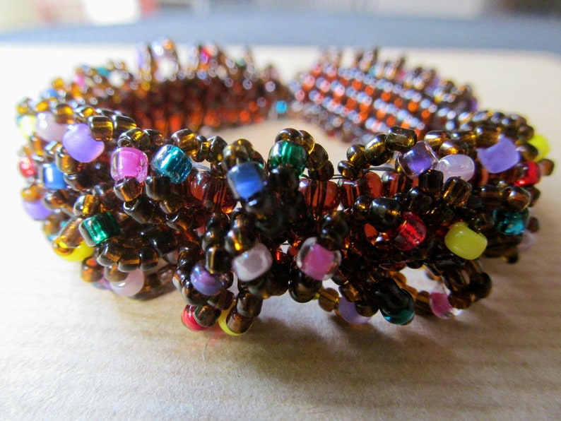 Chocolate Cake with Sprinkles Caterpillar Beadwoven Bracelet in Brown with Multi-Colors READY TO SHIP image 1