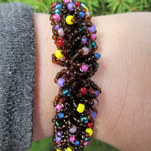 Chocolate Cake with Sprinkles Caterpillar Beadwoven Bracelet in Brown with Multi-Colors READY TO SHIP image 4