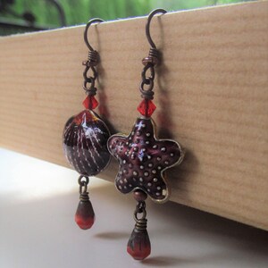 Shell and Starfish Purple and Orange Cloisonne Seashell and Starfish with Orange Swarovski Crystal Beaded Niobium Earrings BeadedTail image 4