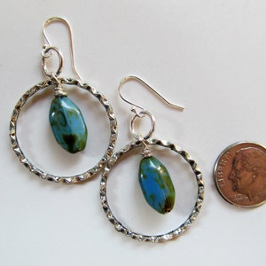 Blue, Green, Brown Czech Glass Hoops Sterling Silver Earrings image 5
