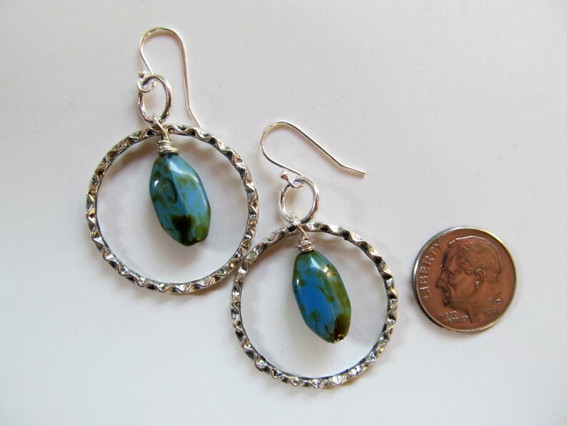 Blue, Green, Brown Czech Glass Hoops Sterling Silver Earrings image 5