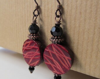 Red Leather Niobium Earrings