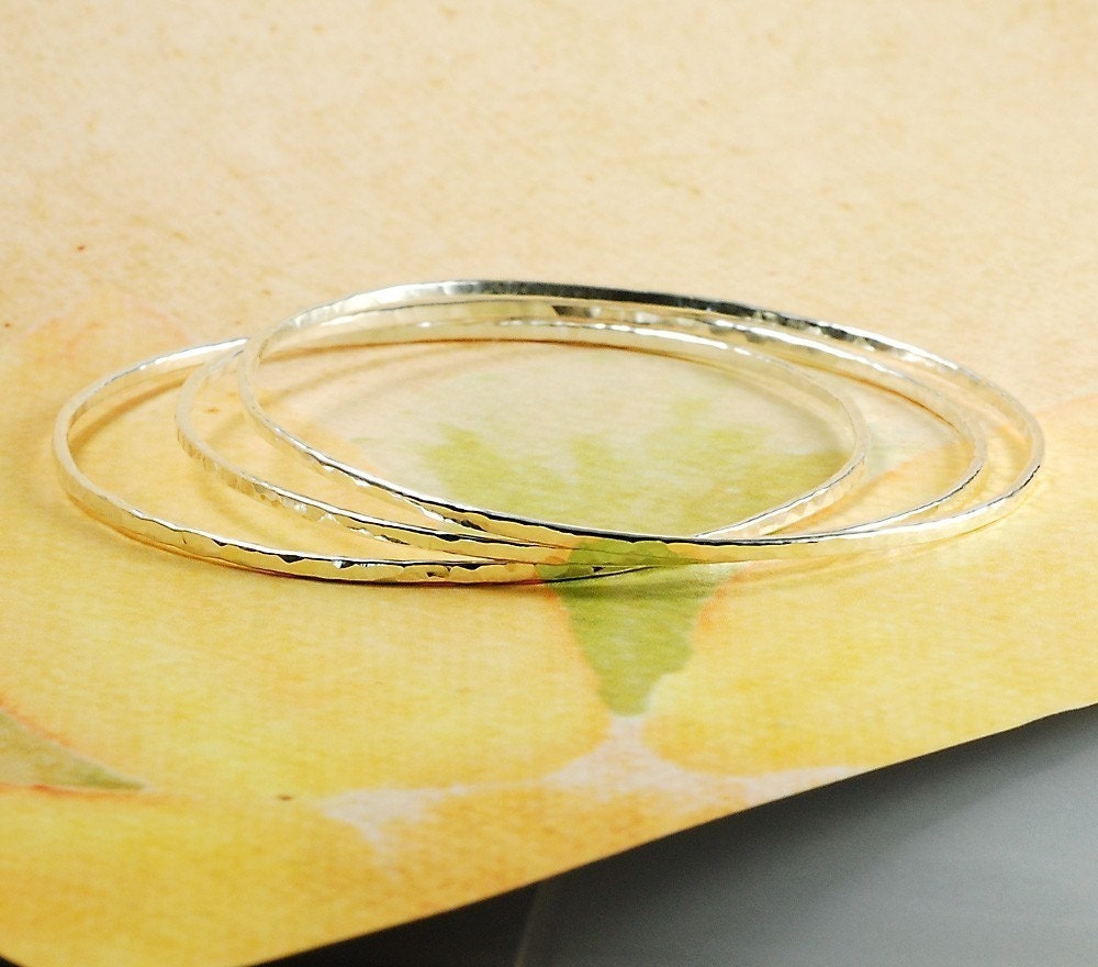 Sterling Silver Bangle Bracelets / Set of 3 Silver Hammered Etsy