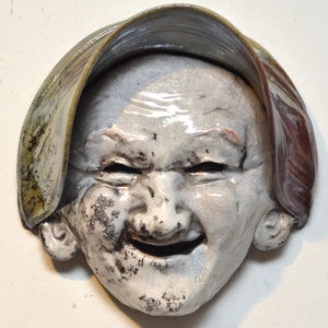 Old Woman Face Mask Wall Hanging Raku Ceramics by Anita Feng image 4