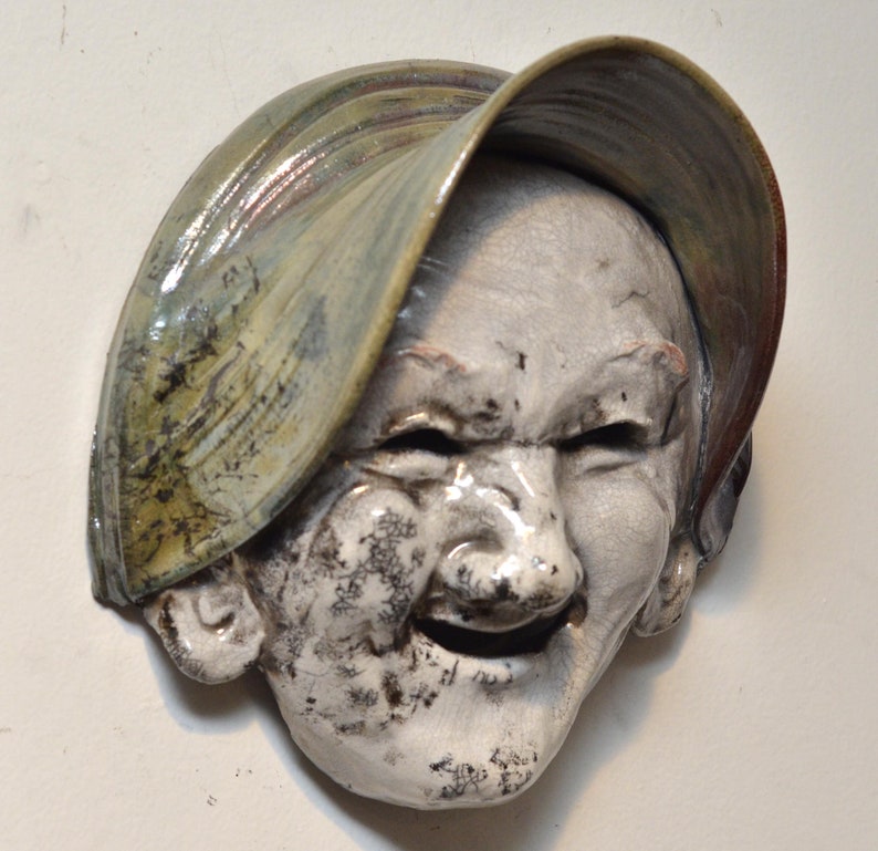 Old Woman Face Mask Wall Hanging Raku Ceramics by Anita Feng image 5