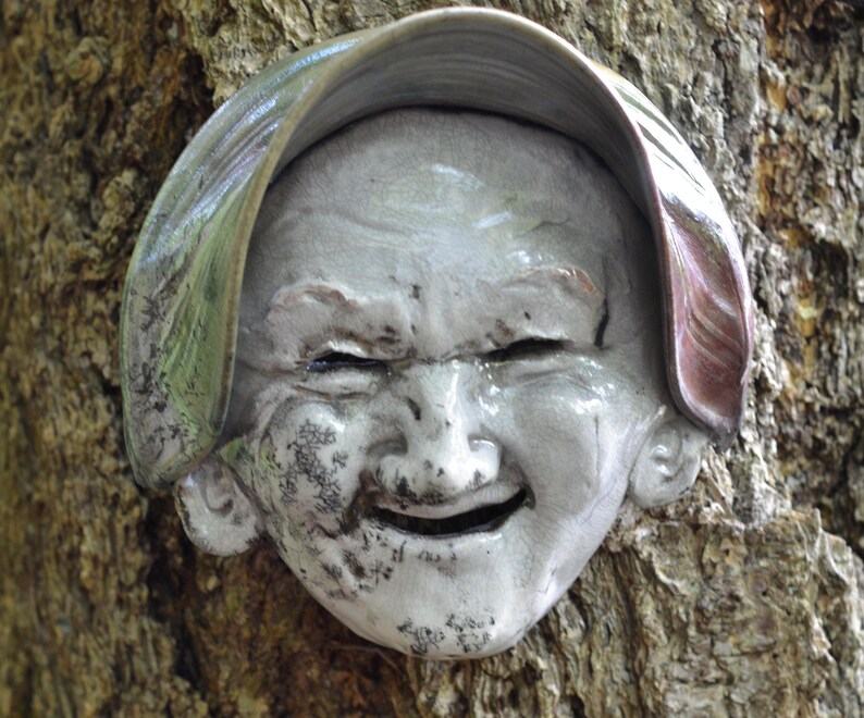 Old Woman Face Mask Wall Hanging Raku Ceramics by Anita Feng image 1