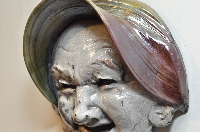 Old Woman Face Mask Wall Hanging Raku Ceramics by Anita Feng image 3