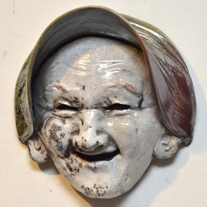 Old Woman Face Mask Wall Hanging Raku Ceramics by Anita Feng image 2