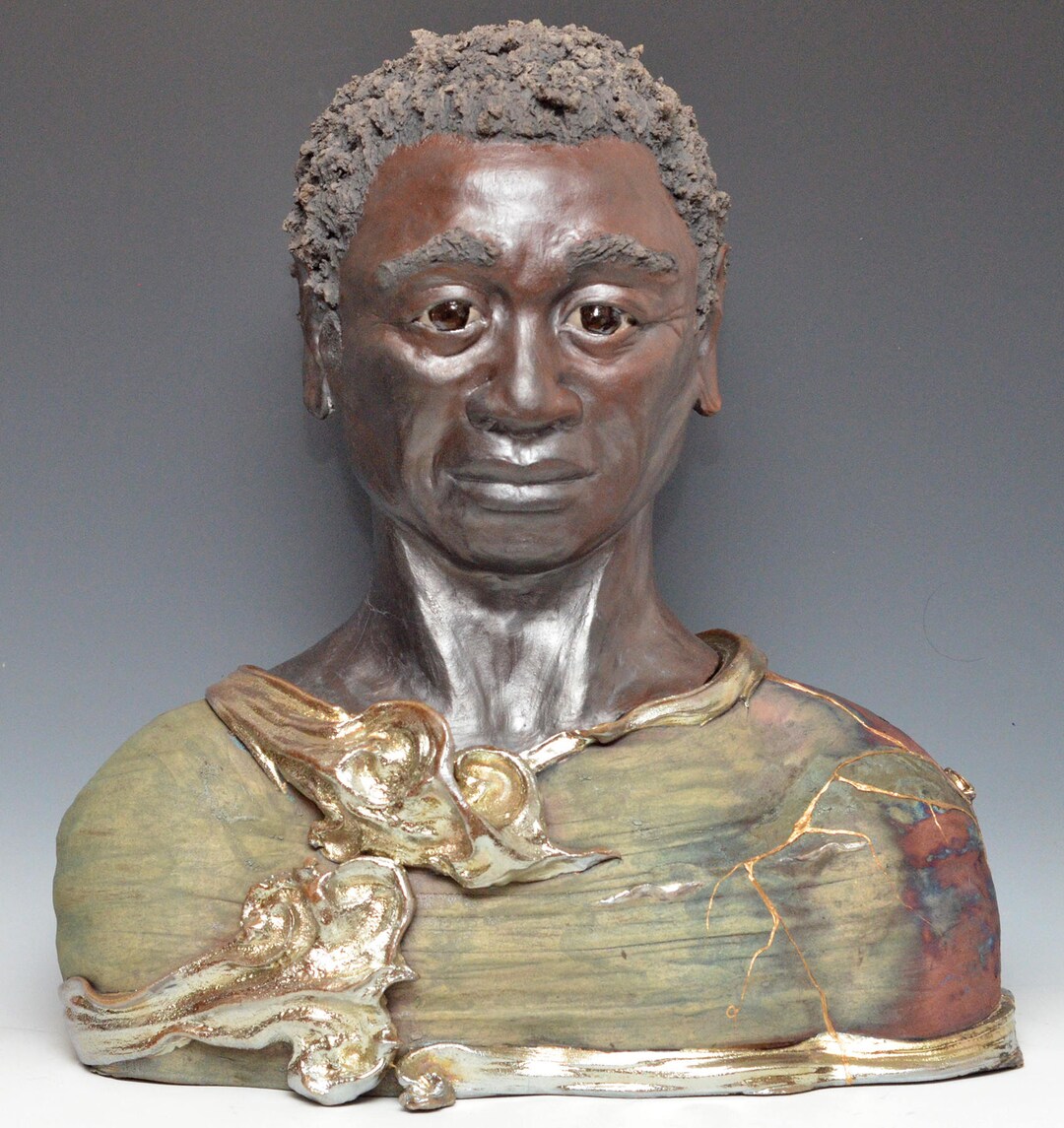 Figurative Raku Figurative Sculpture African Man Bust Raku Ceramics by Anita - Etsy