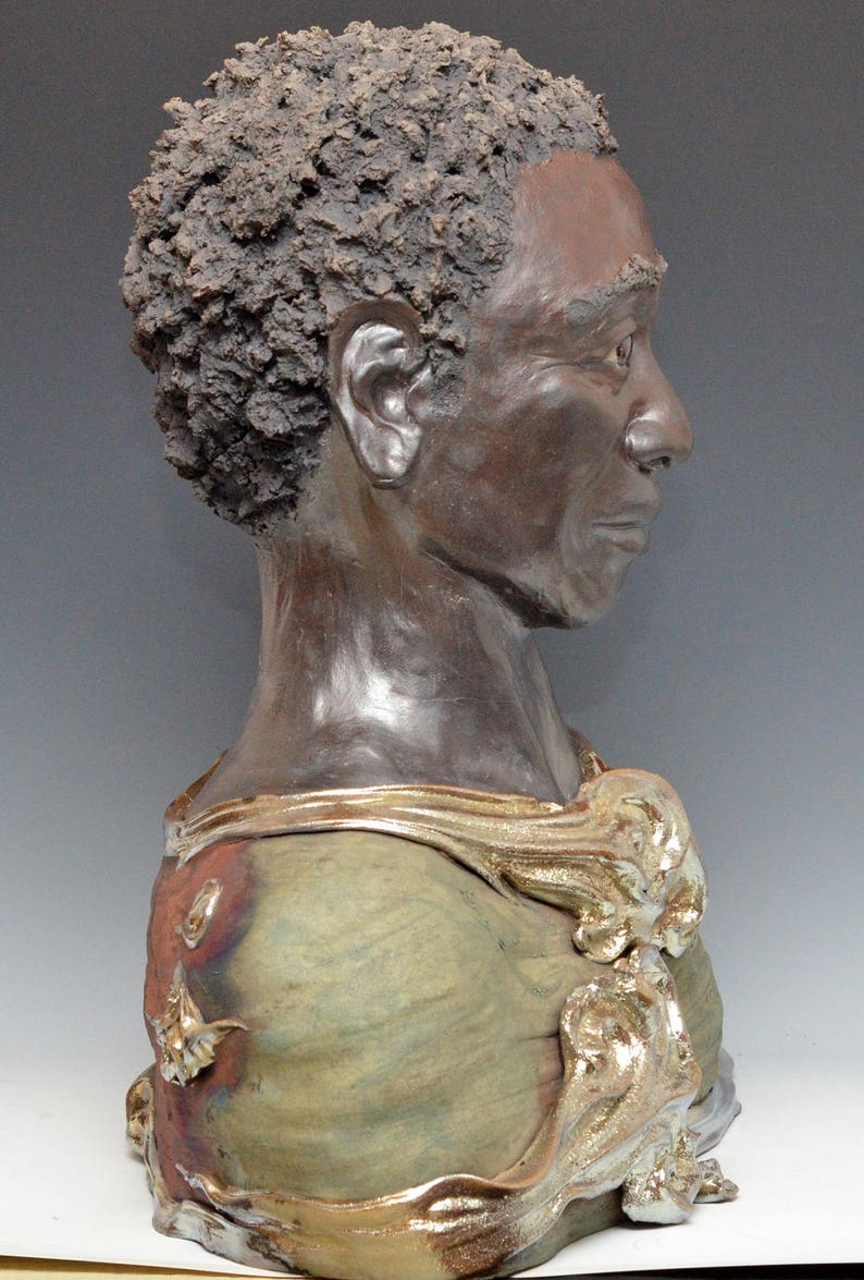 Figurative Raku Figurative Sculpture African Man Bust Raku Ceramics by Anita | Etsy
