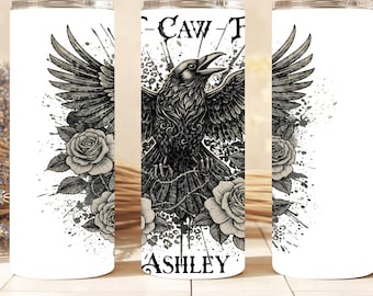 Personalized F Caw F Raven Roses Tumbler, Gothic Crow 20oz Stainless Steel Travel Mug with Lid and Straw, Dark Humor Dark Acadamia Gift