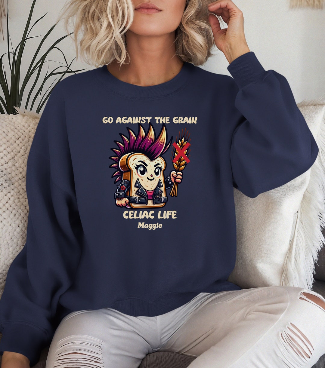 Punk Rocker With Bread Personalized Gluten-free Celiac, Go Against the Grain Celiac Life, Punk ...