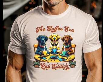 The Coffee Era Lab Edition T-Shirt, Black Chocolate Yellow Labradors & Coffee, Unique Funny Lab Tee, Great For Labrador Retriever Lover