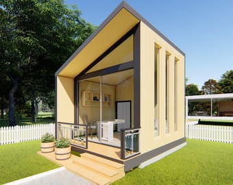 4x5m Mini Office Pod Plans - Compact Design with Seating Area, Desk, and Storage Room