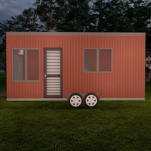 Tiny House on Wheels, 8'x20', blauwdruk huisplattegrond, plattegronden tiny house trailer, plattegrond cabine