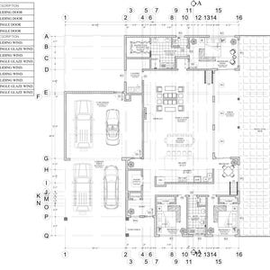 Puede incluir: Un plano de planta arquitect&oacute;nico en blanco y negro de una casa con garaje, sala de estar, cocina y dormitorios. El plano incluye medidas en pies y pulgadas.