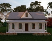 32'x16' Tiny Home Plans, Two Story, two bedroom house plan, 1024sqft, Small Tiny House Blueprints, Cabin Plans with loft above