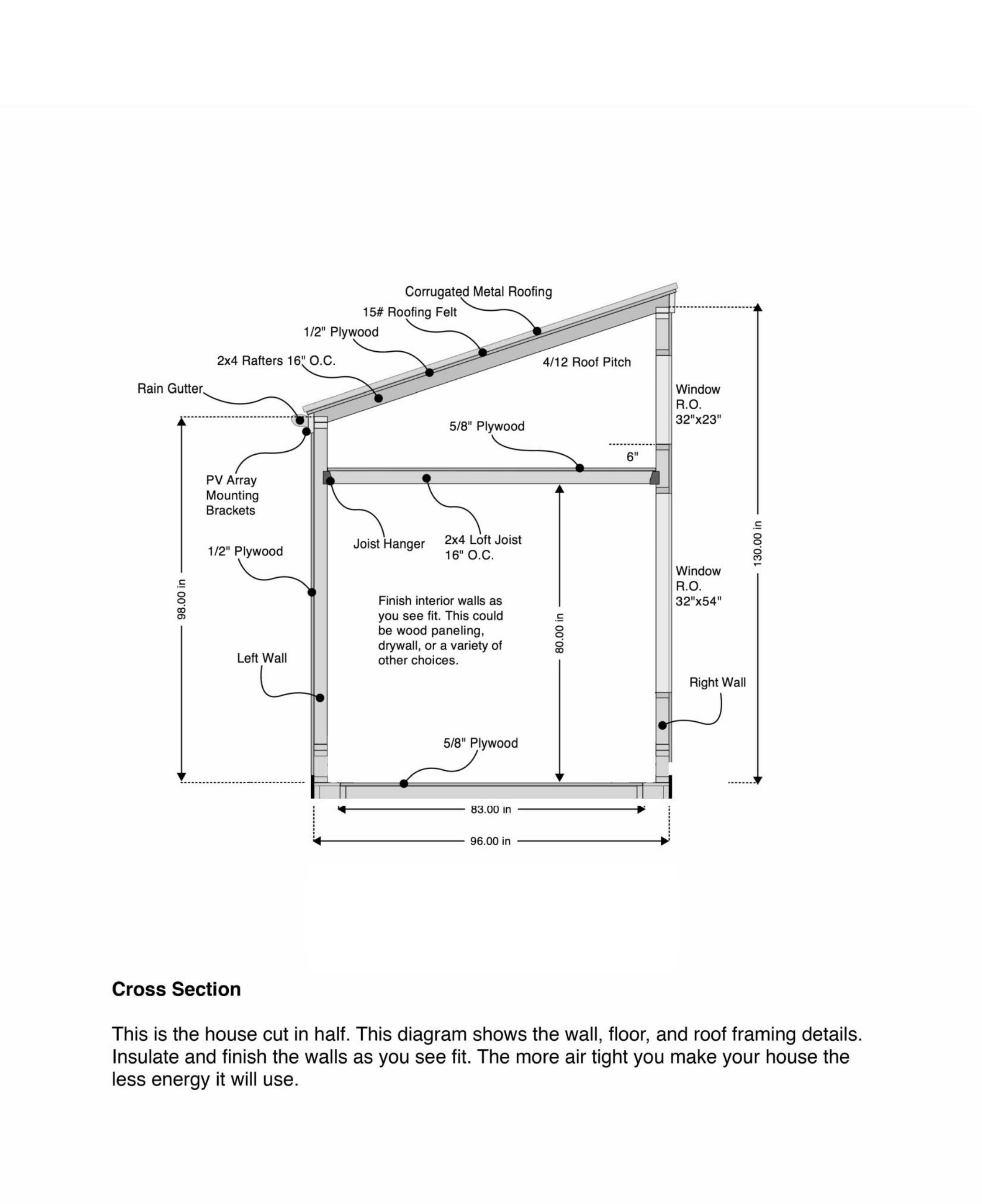 Tiny Home Building Plans 8'x16' 128 Sq Ft - Floor Plans, Framing ...