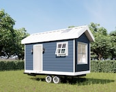 Tiny house on wheels Plans for 16 x 8 Tiny Mobile Home tiny house Kit Plan Cabin - 124sqft Area Living Space floorplan remote diy