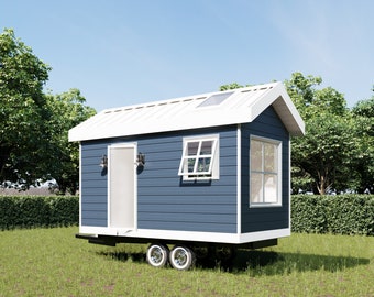 Tiny house on wheels Plans for 16 x 8 Tiny Mobile Home tiny house Kit Plan Cabin - 124sqft Area Living Space floorplan remote diy