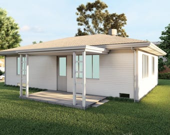 Plans for 36x25 Wood Home - 900 SqFt, 2 Bedrooms, Kitchen, Living Room, Utility Room, Floor Plan & Elevations