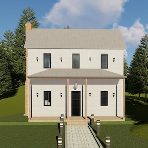 Plattegronden 32'x16', 1024 m², hut met twee verdiepingen, huis met 2 slaapkamers en 2 badkamers, volledige plattegronden, blauwdruk hutplattegrond