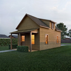 Cabin House Plans | 28&#39;x16&#39; | 224sqft | 2-Story 2-bedroom floorplan Home Building Plans, Tiny house DIY Blueprint