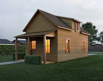 Cabin House Plans | 28'x16' | 224sqft | 2-Story 2-bedroom floorplan Home Building Plans, Tiny house DIY Blueprint