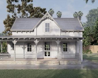 Miniature homeplans 28'x16' PDF Pläne für kleine 2 Schlafzimmer Hütte mit Veranda, 956sqft, Baupläne - sofort download
