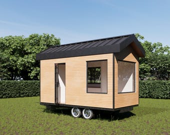 Tiny Home Plans on Wheels 115sqft - Mobile Living Design with 3D Visuals, Floor Plan Includes Bed, Kitchen, and Washroom