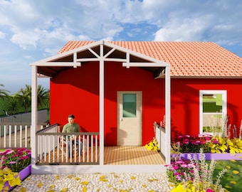 674sqft Tiny Cabin Home Plans with 4 Bedrooms with loft above Blueprints