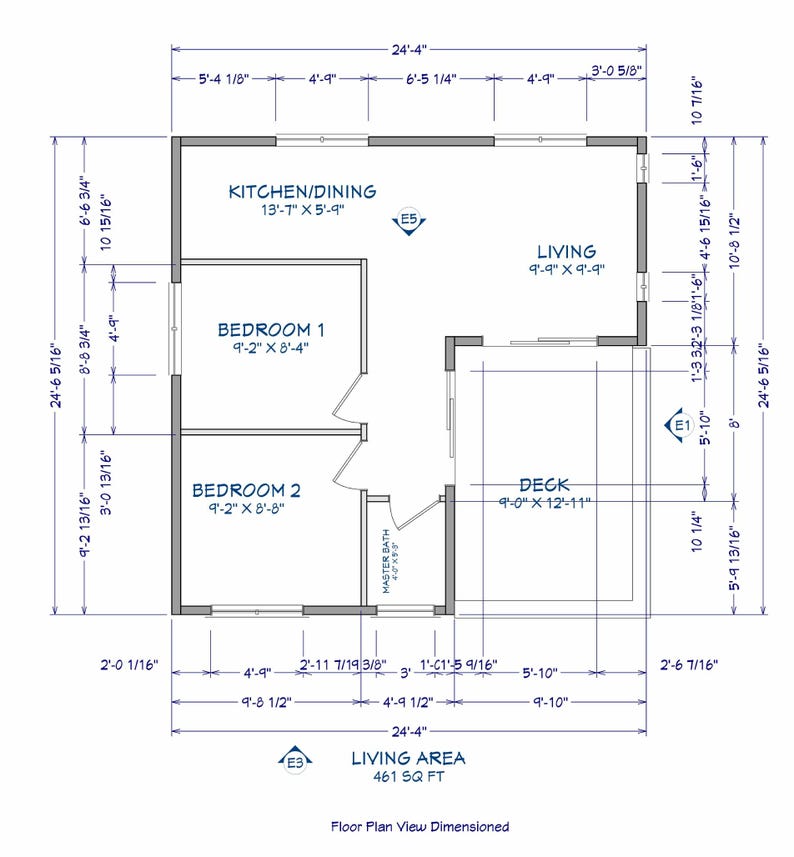 Peut inclure: Plan d'&eacute;tage d&eacute;taill&eacute; avec des dimensions en pieds et en pouces. Le plan comprend une cuisine/salle &agrave; manger, deux chambres, un salon, une terrasse et une salle de bain principale. La surface habitable est de 461 pieds carr&eacute;s.