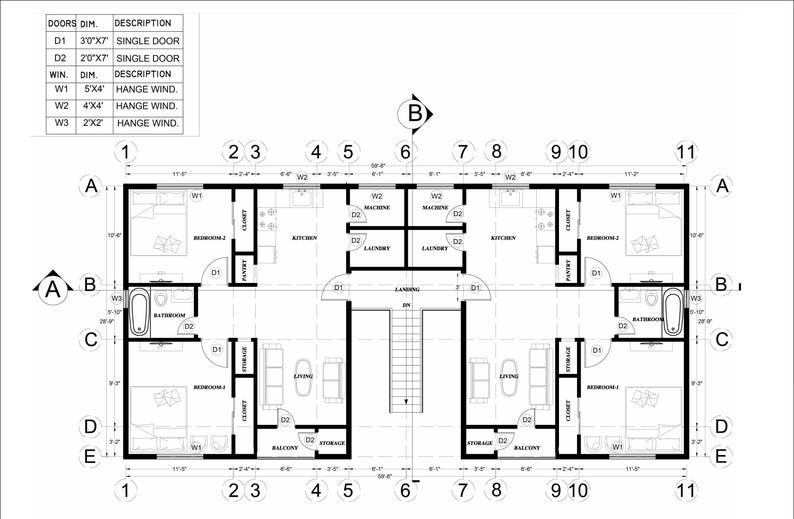 Puede incluir: Plano de planta en blanco y negro de un apartamento de dos dormitorios con un rellano y una escalera. El plano incluye las dimensiones de cada habitaci&oacute;n, as&iacute; como las puertas y las ventanas. El plano tambi&eacute;n incluye etiquetas para cada habitaci&oacute;n, como "dormitorio", "cocina" y "ba&ntilde;o".