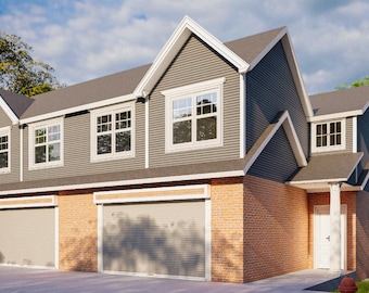55'x46' Duplex Residential Building Plans - 2 Units, 3 Bedrooms Each