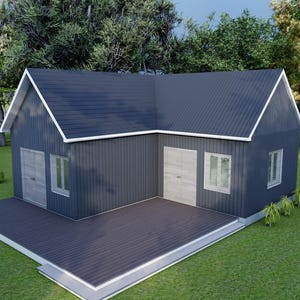 397 Sq Ft One-Bedroom Home ADU Plans– Living Area, Kitchen, Bathroom, Porch– Floor Plan, Elevations, Roof and Foundation plans