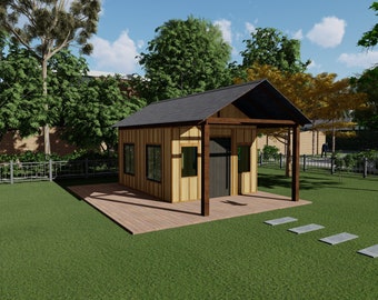 DIY Wood Shed Building Plans - 16'x11', 182 sqft with Wrap Around Deck Step by Step Instructions & Material List