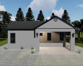 Tiny Home Building Plans One Bedroom Tiny cabin plan blueprint small vacation house 35'x18' with 650sqft Living Space builders plans
