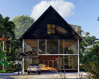36'x36' Screened House Plans – Modern Design with Insect Screening, Timber Posts, Loft & Open Spaces – Detailed Layout