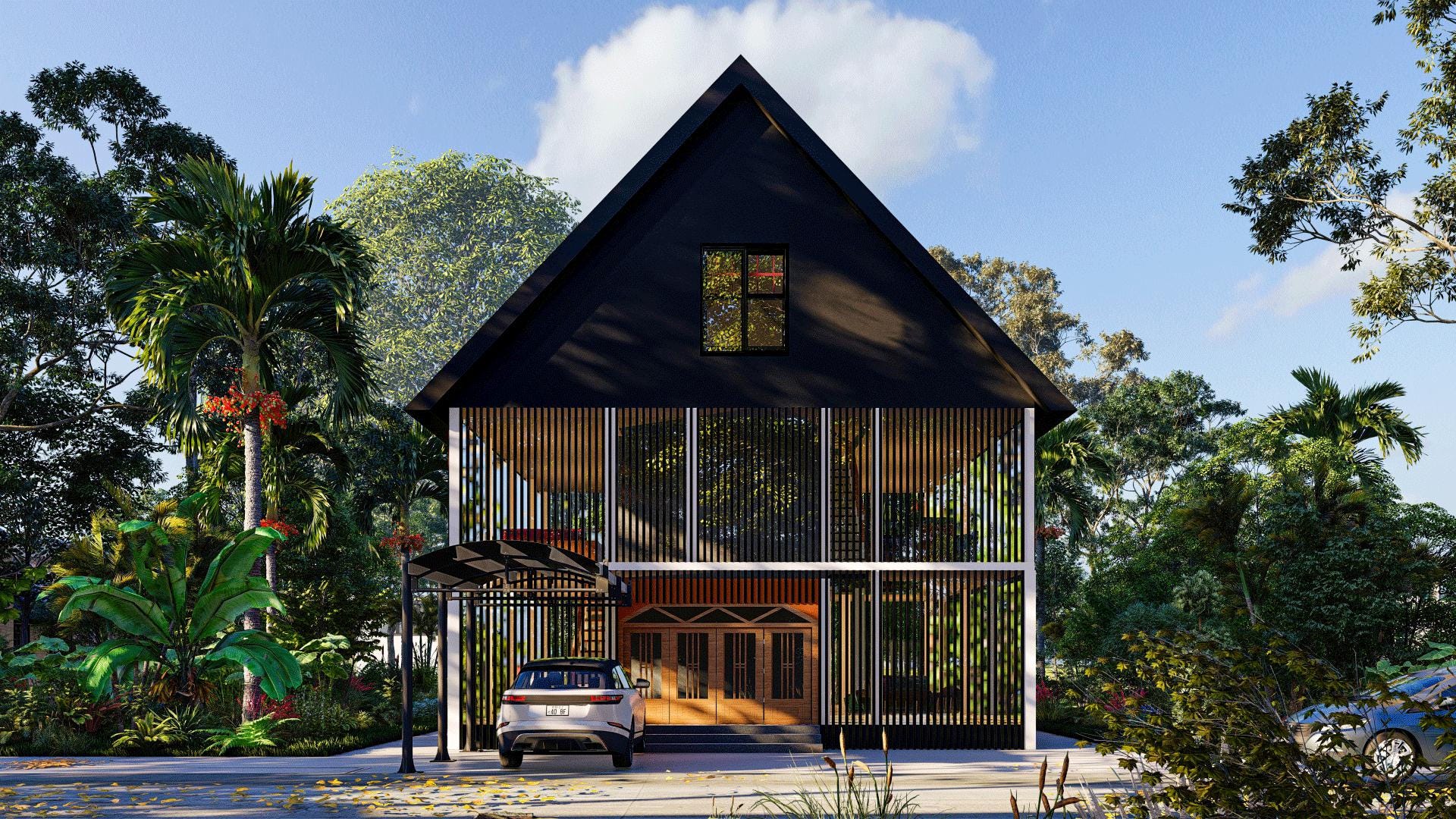 36'x36' Screened House Plans – Modern Design With Timber Posts, Loft & Open Spaces – Detailed Build Blueprint-144160