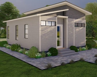 Small HomePlans cabin 26' x 20' - 520sqft, One Bedroom Tiny Cabin blueprint, blueprint builder