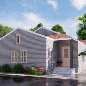 25&#39;x47&#39; House Plans - Detailed Floor Plan with 2 Bedrooms, Kitchen, Living Room, Dining Room, Washroom