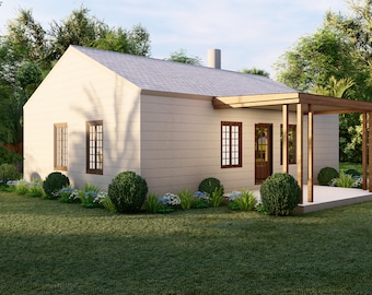 25x33 Tiny Home Plans - 2 Bedroom, Single Story, 1022 sqft House Blueprint Package