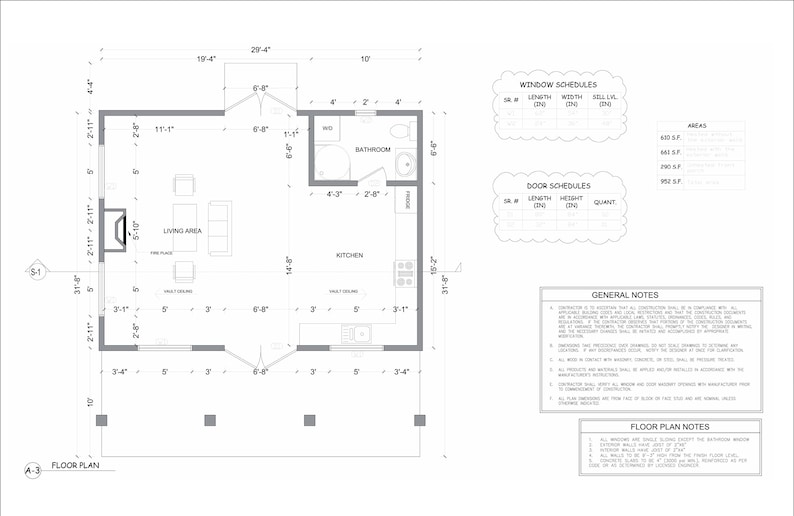 Charming 952 Sqft Tiny Studio Cabin Plans Open Concept With Kitchen ...