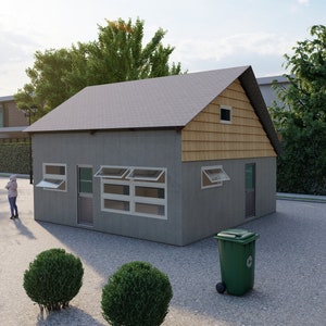 Tiny Home-bouwplannen klein huis - 24' x 22' - 528 m² begane grond + 302 m² loft houten constructie