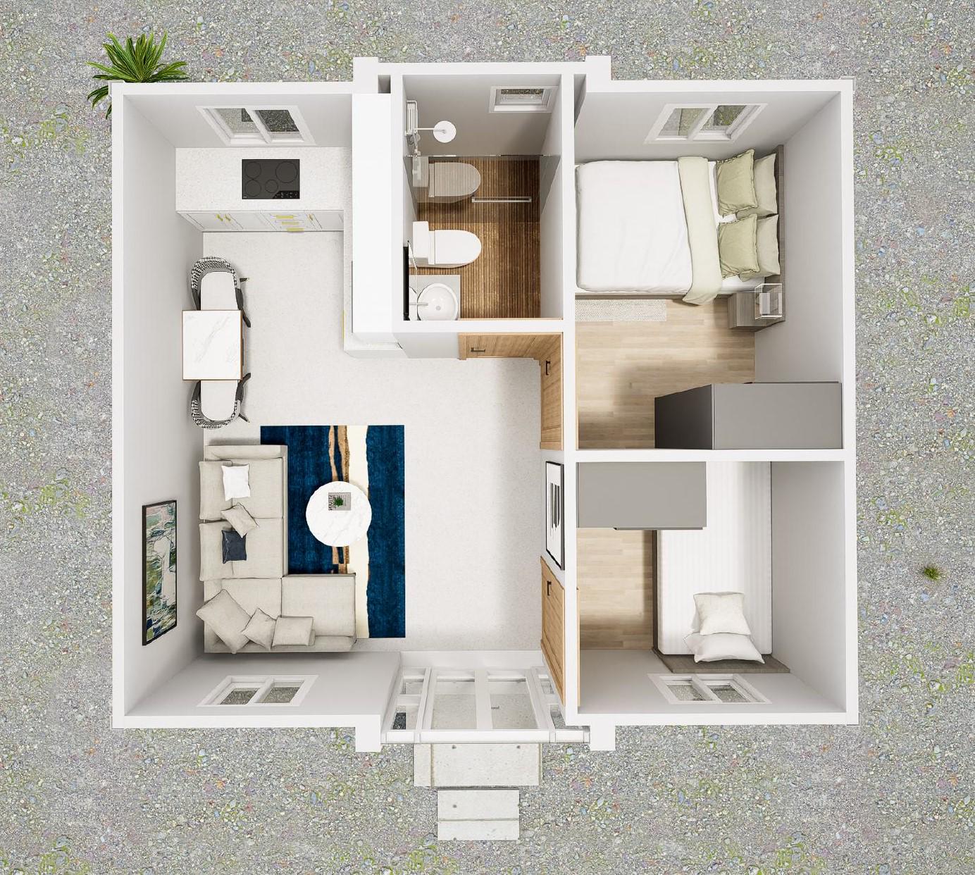 400sqft Tiny Home Plans With 2 Bedrooms, Living Room, Kitchen ...