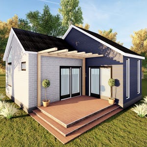 460sqft Two Bedroom Tiny Home ADU Design Plans – Floor Plan, Elevations, Door & Window Schedule