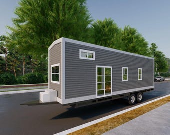 Digital Design Plans for Mobile Tiny Home on Wheels with Loft Mezzanine 36’x 8’ | 288 Sq Ft | Kitchen, Washroom, and Sleeping Areas