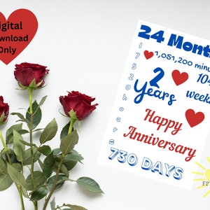 Tarjeta de aniversario de 2 años imprimible, Descarga digital, Meses, días, horas de la tarjeta de aniversario