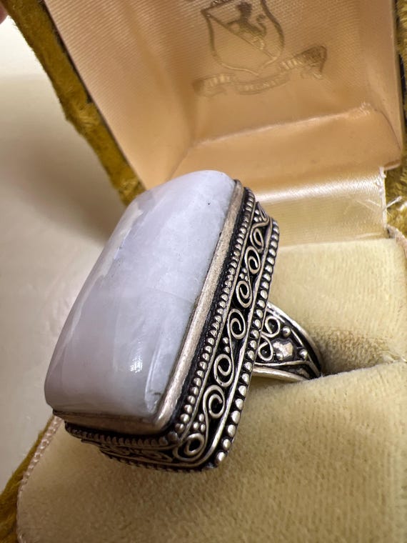 Vinatge Large Moonstone Statement Ring Sterling S… - image 5