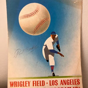 Seltenes 1950 Original offizielles Minor League Programm Wrigley Field Los Angeles Mit ausgefüllter Score Karte Autogramm